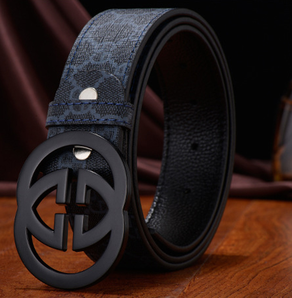 Blue Gucci GG Black Buckle Belt for Men zavael.com