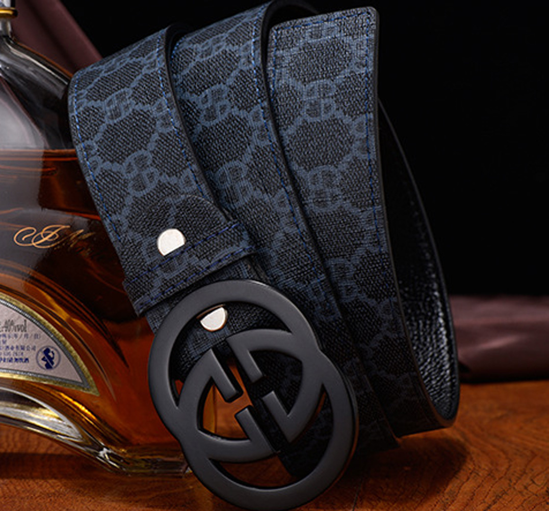 Blue Gucci GG Black Buckle Belt for Men zavael.com