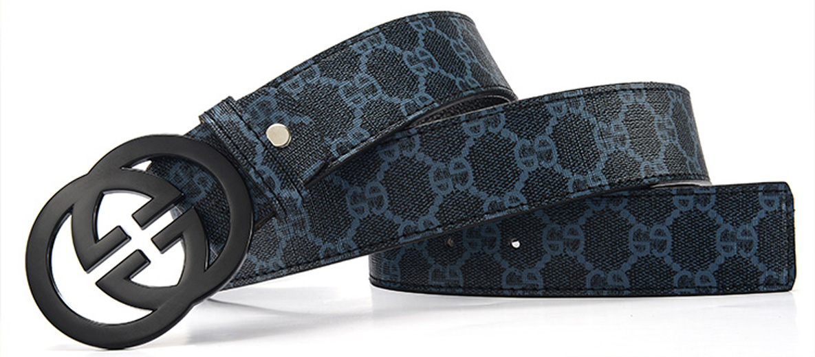 Blue Gucci GG Black Buckle Belt for Men zavael.com