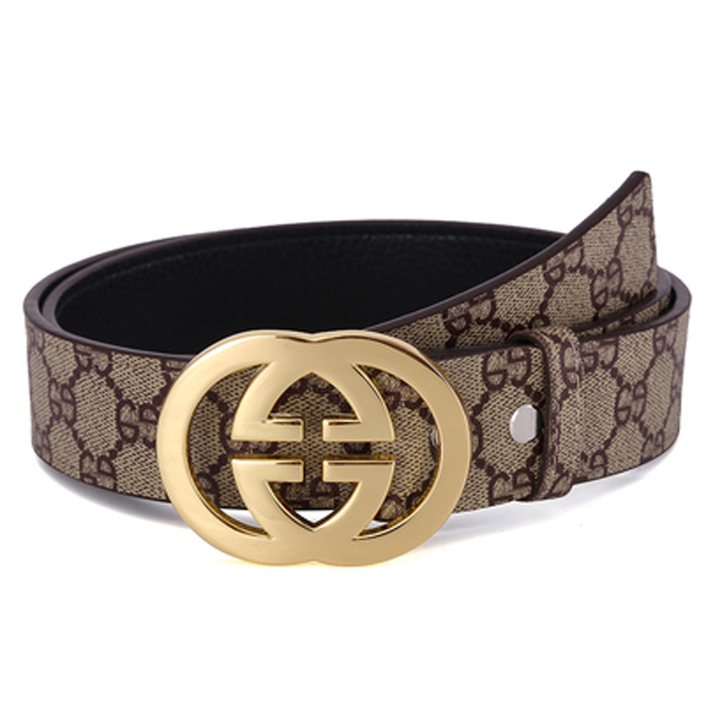 Khaki Gucci GG Gold Buckle Belt for Men zavael.com