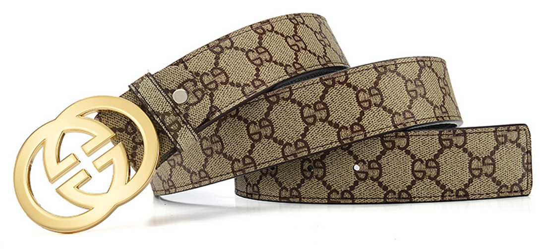 Khaki Gucci GG Gold Buckle Belt for Men zavael.com