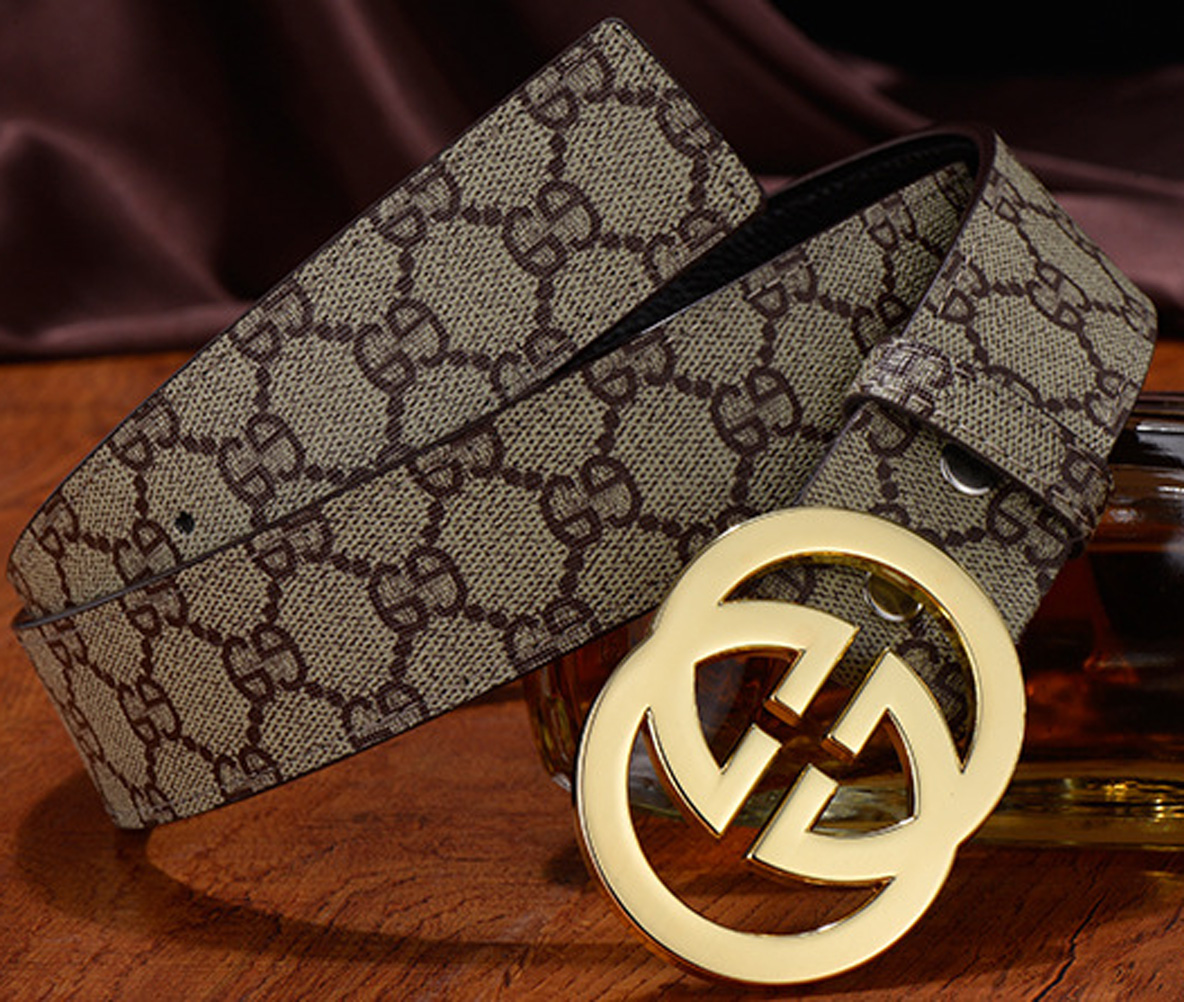 Khaki Gucci GG Gold Buckle Belt for Men zavael.com